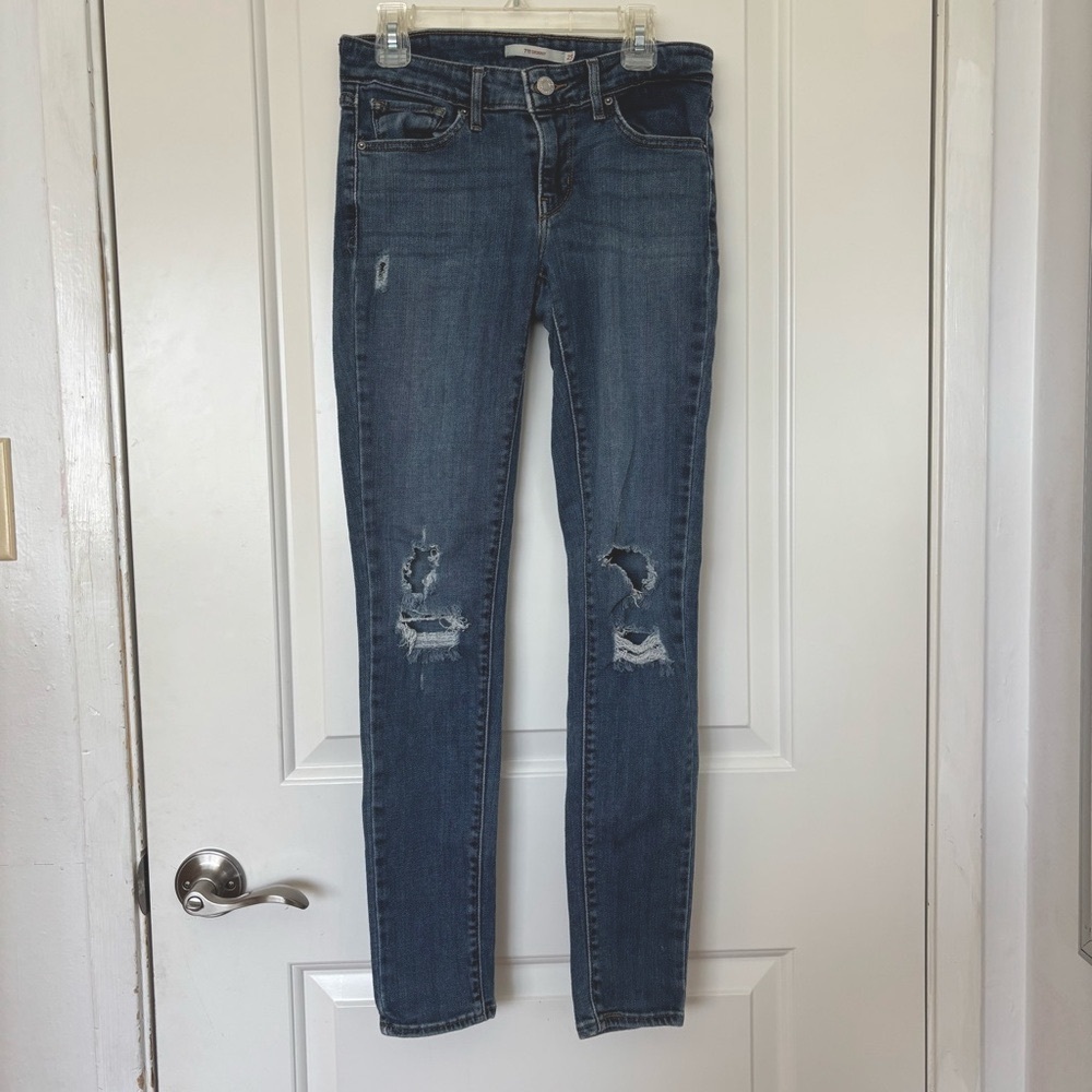Levi’s 711 Skinny Stretch Distressed Jeans Medium Wash Blue Size L 25 x W 30